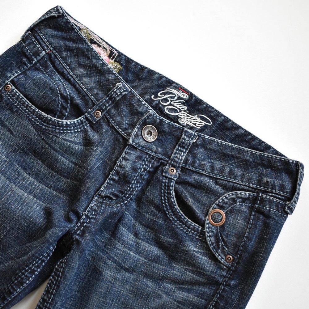 Blue Tattoo Embroidered Bootcut Jeans